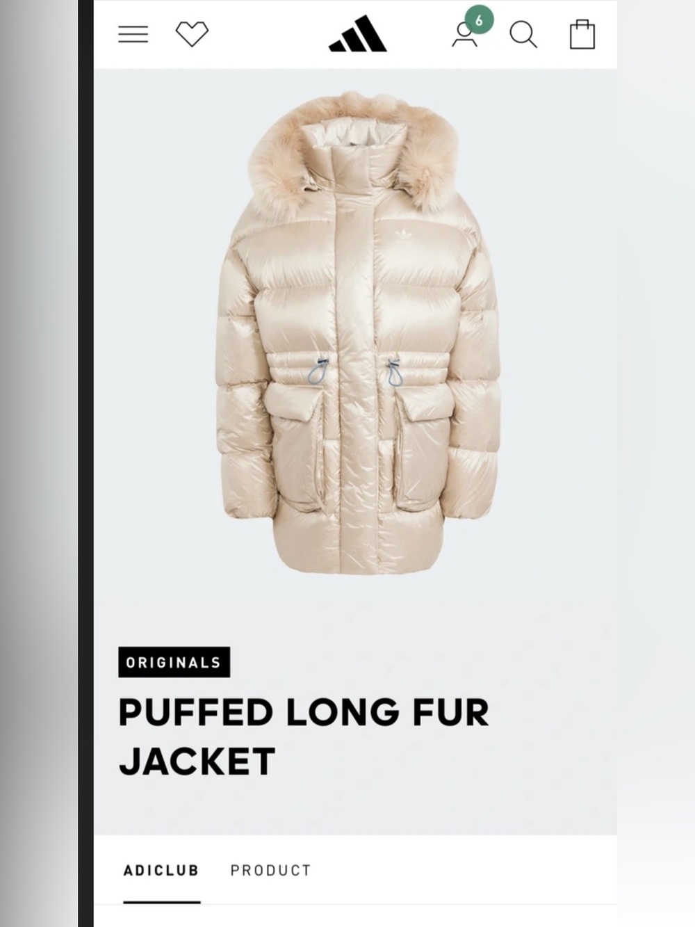 Adidas Puffed Long Fur Jacket in Cream Beige